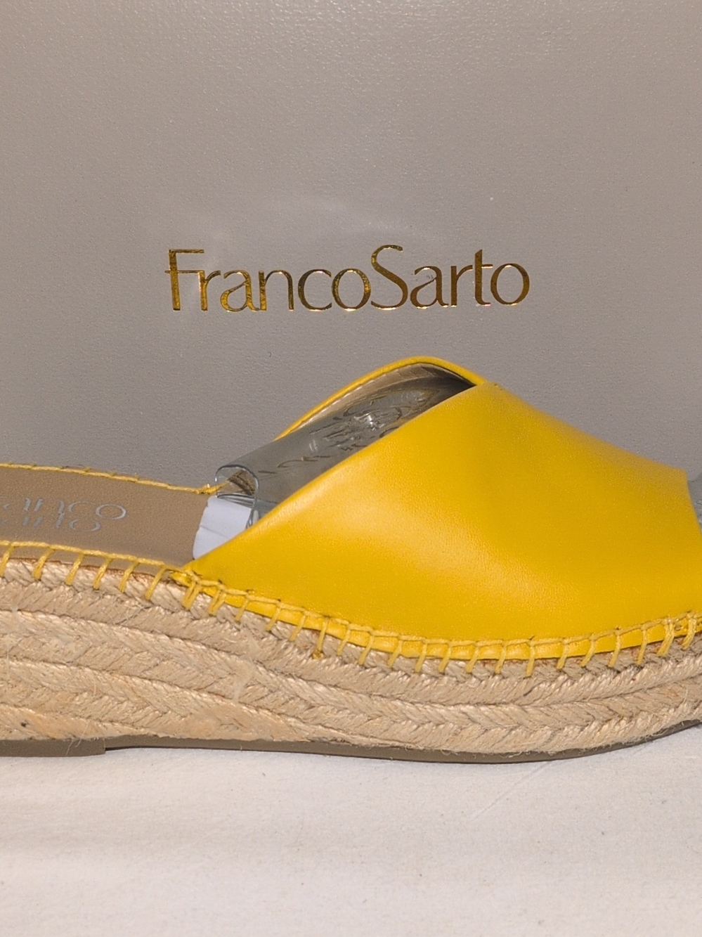 Franco Sarto Yellow Leather Espadrille Wedge Slide Size 5